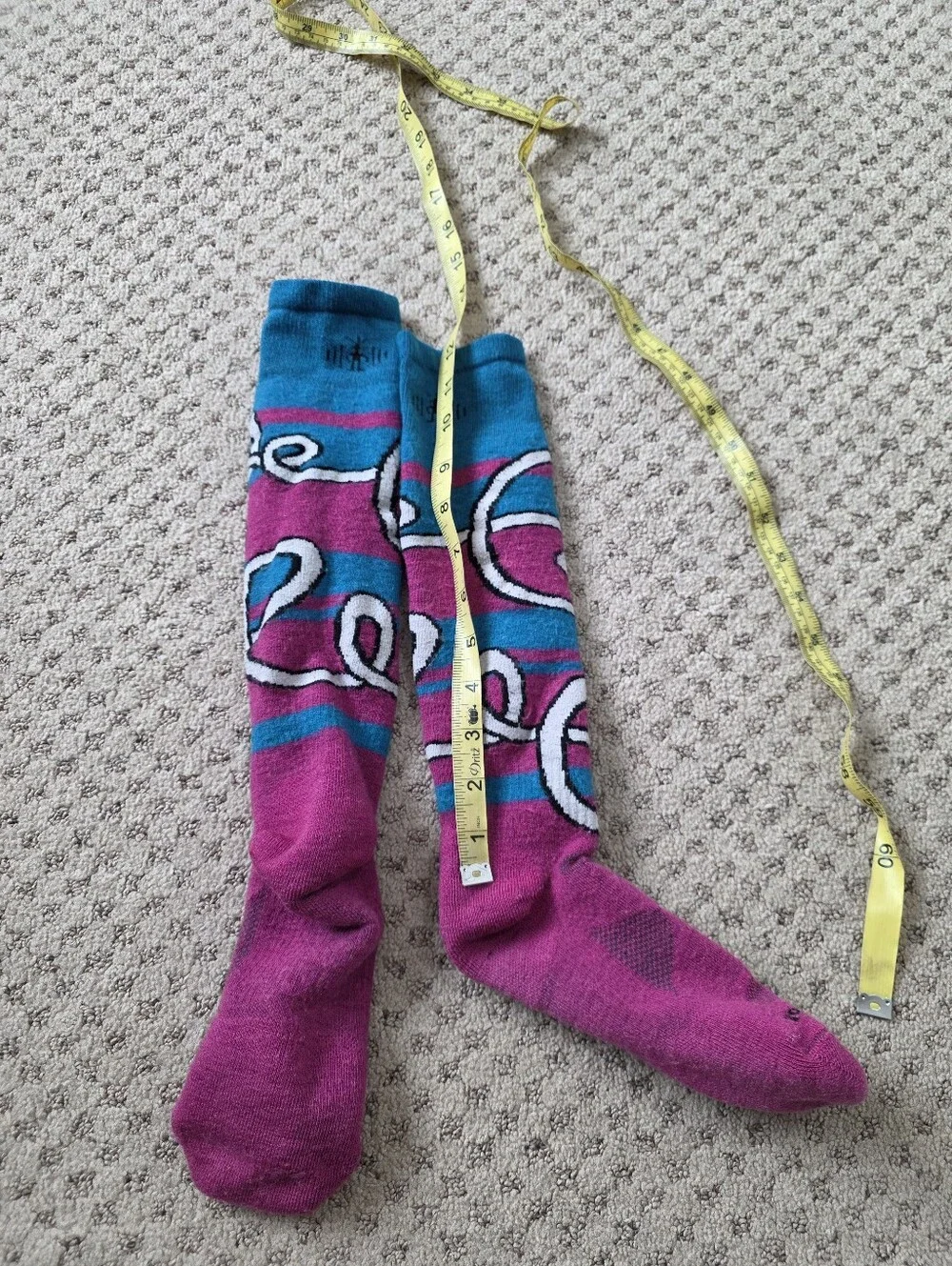 Smartwool Pink and Blue Patterned Over The Calf Socks